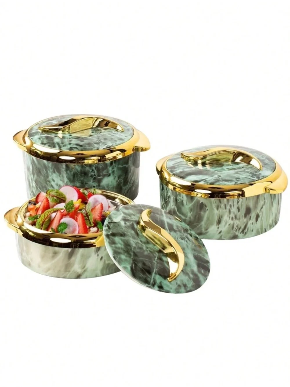 3Pcs Golden Touch Insulated Stainless-Steel Food Warmer - Green